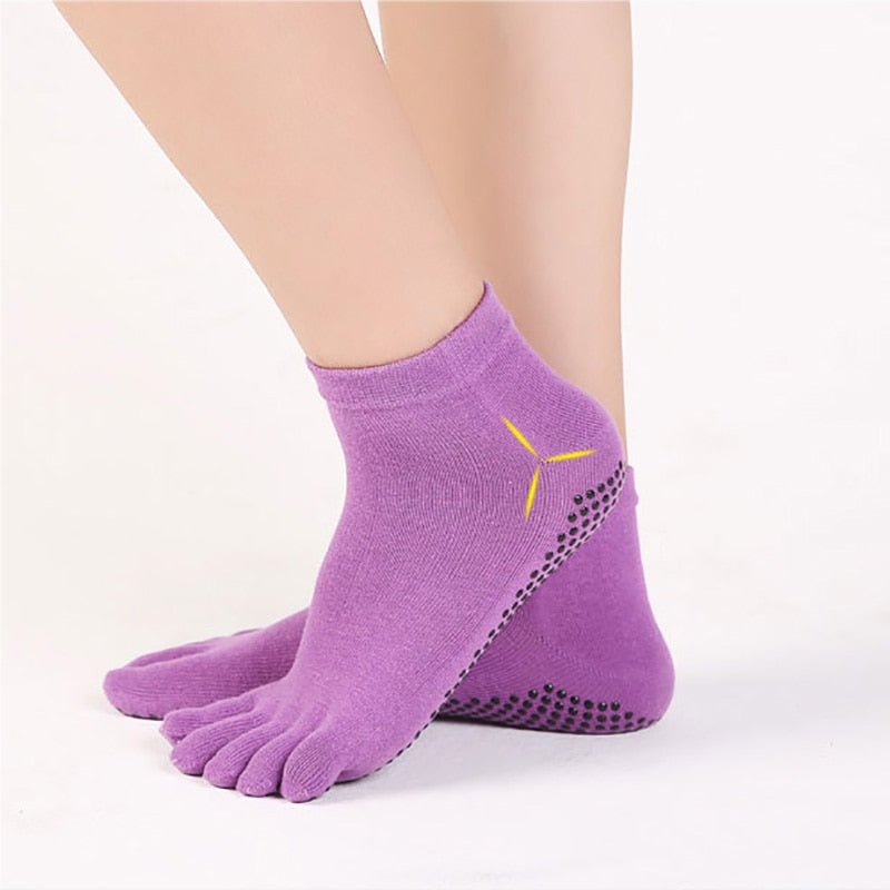 Rutschfeste Yogasocken und Halbfinger-Laufhandschuhe für Damen – 5 Farben, Baumwolle