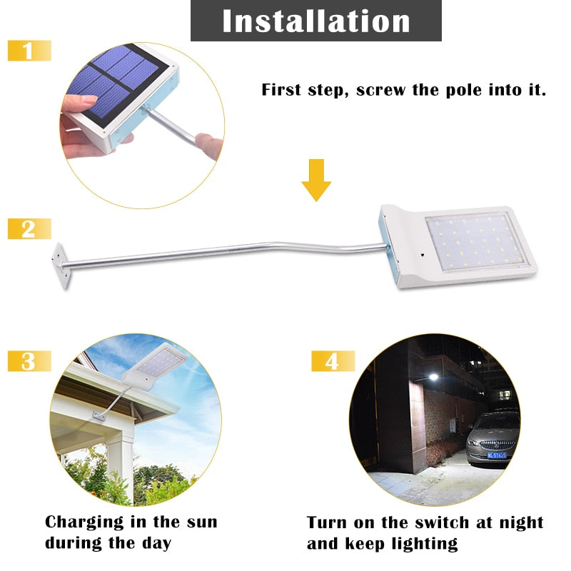 Newest 30 LED Solar Outdoor Waterproof Security Light with Mounting Pole for Barn, Porch, Garage