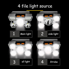 5LED USB Rechargeable Flashlight Lantern with Built-in 18650 Battery - Portable Headlamp for Outdoor Camping