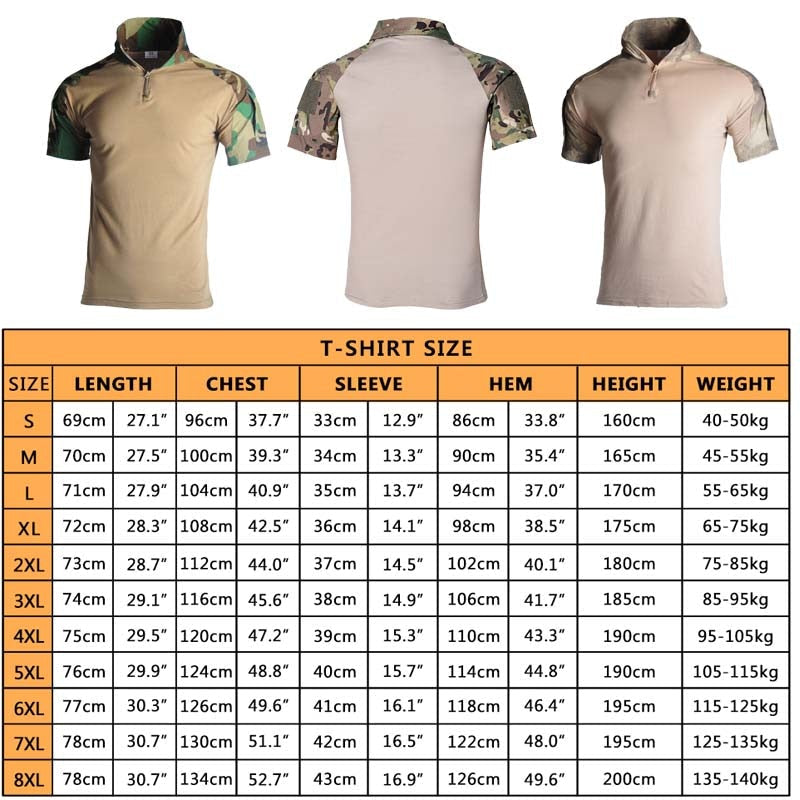 Tactical Camouflage Short Sleeve T-Shirts for Men - Army, Hunting, Climbing, Combat, Military, Hiking