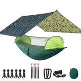 Camping Hammock with Mosquito Net, 118x118in Rain Fly Tarp, 10-Ring Tree Straps for Backpacking, Survival, Travel