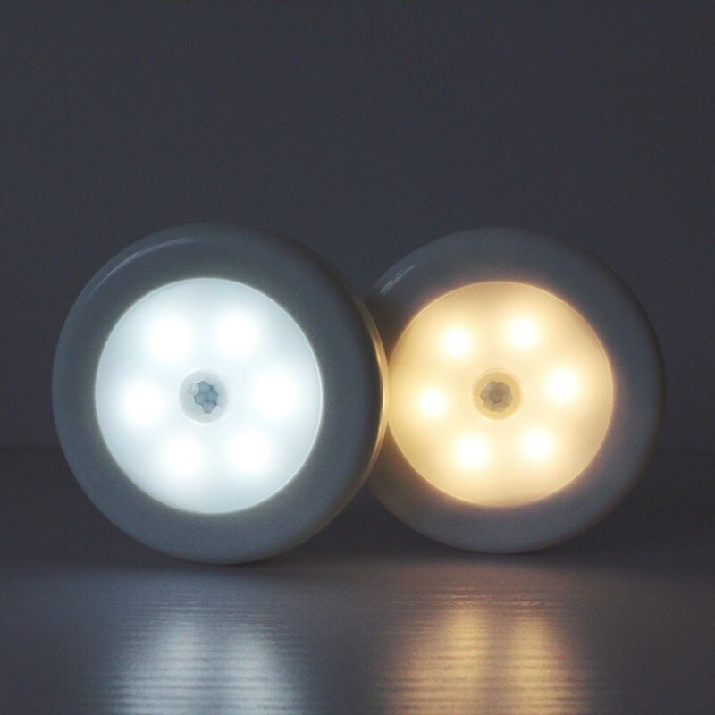 PIR Motion Sensor LED Night Light for Home, Bedroom, Closet, Kitchen, Wardrobe - Auto Smart Round Cabinet Lamp