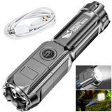 USB Rechargeable Tactical Flashlight - Strong Light, Zoom, LED, Portable, Outdoor Camping Torch