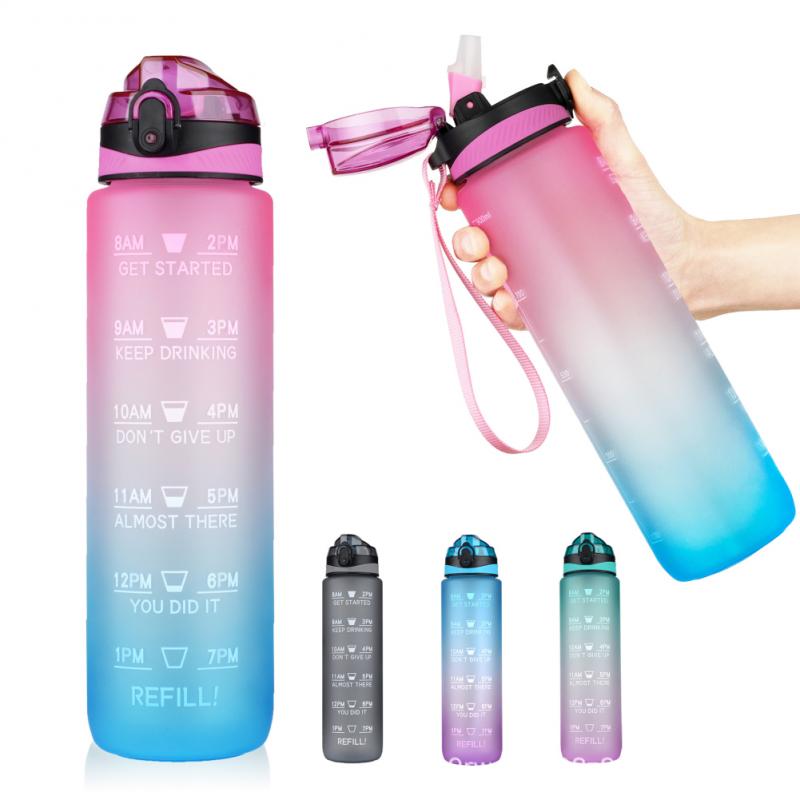 1000ML Leakproof BPA-Free Sports Water Bottle with Time Marker - Portable for Climbing, Camping, and Outdoor Activities