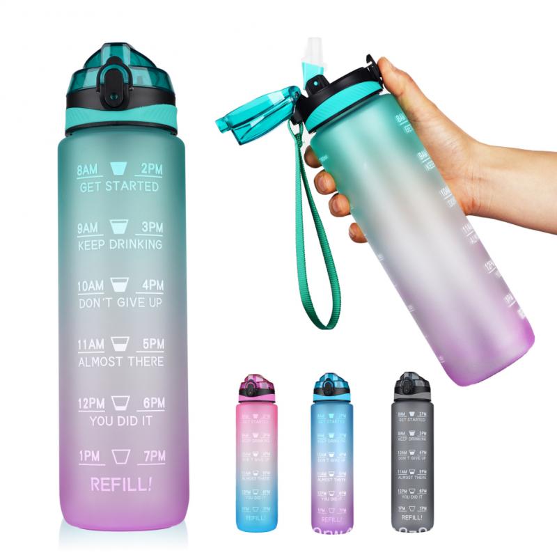 1000ML Leakproof BPA-Free Sports Water Bottle with Time Marker - Portable for Climbing, Camping, and Outdoor Activities