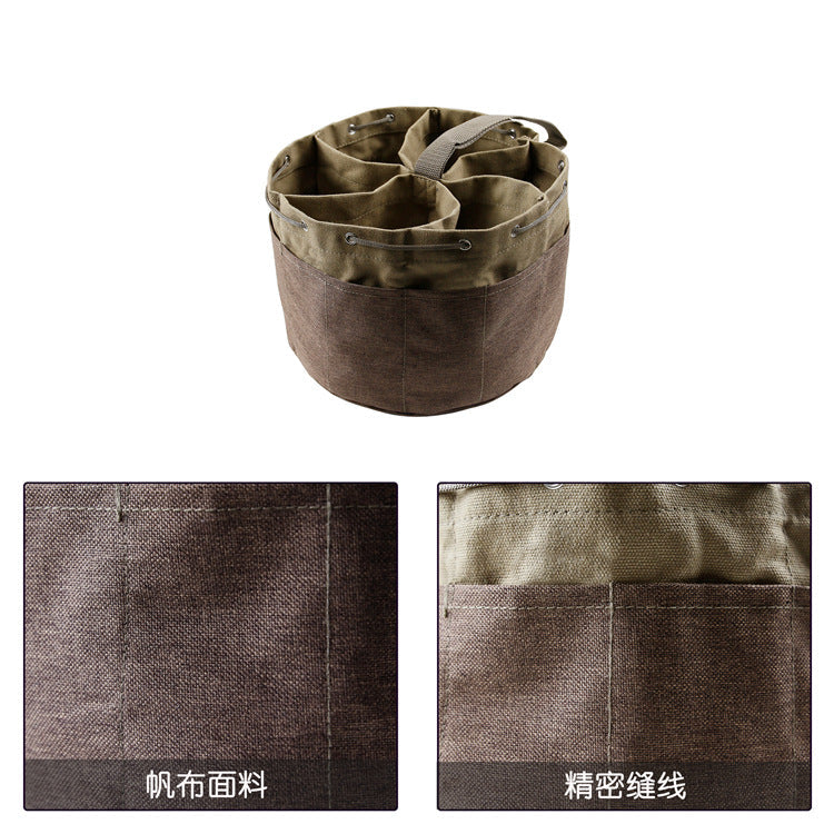 Portable Outdoor Camping Canvas Cylinder Tool Bag with Drawstring for Tool Storage