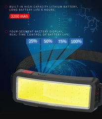 Portable LED Headlight with 1200mAh Battery, USB Rechargeable, Trend Cob Headlights for Outdoor and Household Use
