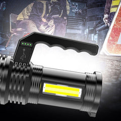 Multi-Mode USB LED+COB Outdoor Flashlight with Side Light for Camping, Hiking, and Fishing