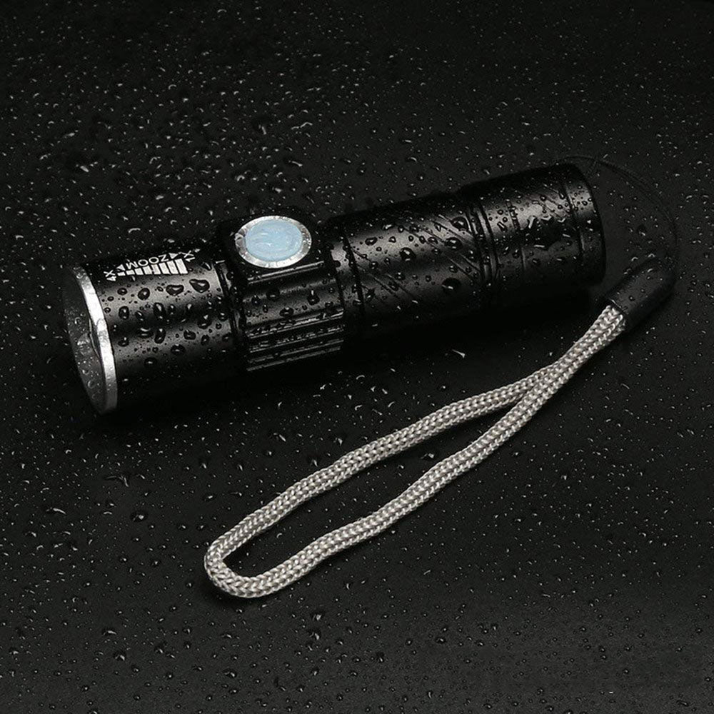 Rechargeable USB Flashlight Q5 - 3 Modes, Mini Zoom, Waterproof, Built-in Battery, Tactical Camping & Bike Torch