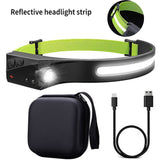 COB LED Headlamp with Sensor, USB Rechargeable, Built-in Battery, 5 Lighting Modes, Work Light Flashlight