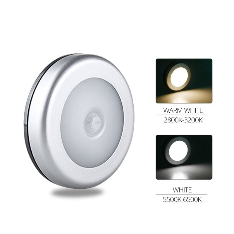 PIR Motion Sensor LED Night Light for Home, Bedroom, Closet, Kitchen, Wardrobe - Auto Smart Round Cabinet Lamp