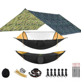 2-Person Outdoor Hammock with Mosquito Net & Rain Fly Tarp for Travel, Camping, Hiking, Garden - Portable Sleep Swing