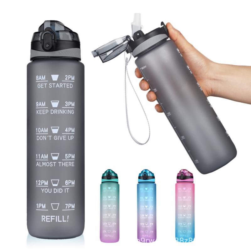 1000ML Leakproof BPA-Free Sports Water Bottle with Time Marker - Portable for Climbing, Camping, and Outdoor Activities