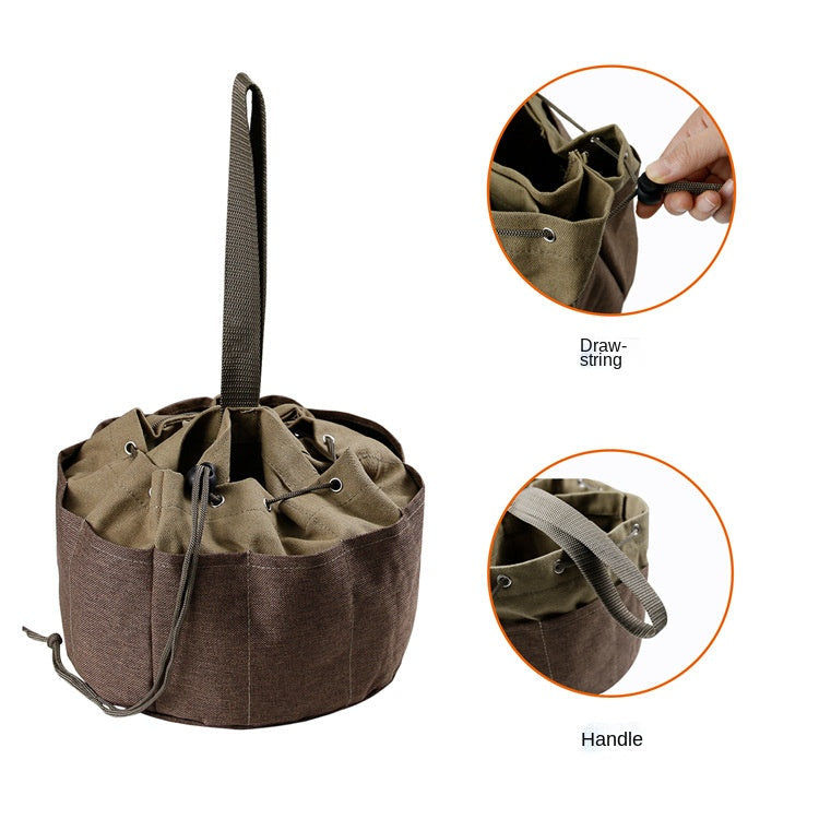 Portable Outdoor Camping Canvas Cylinder Tool Bag with Drawstring for Tool Storage