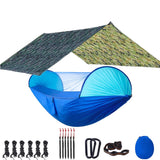 Camping Hammock with Mosquito Net, 118x118in Rain Fly Tarp, 10-Ring Tree Straps for Backpacking, Survival, Travel