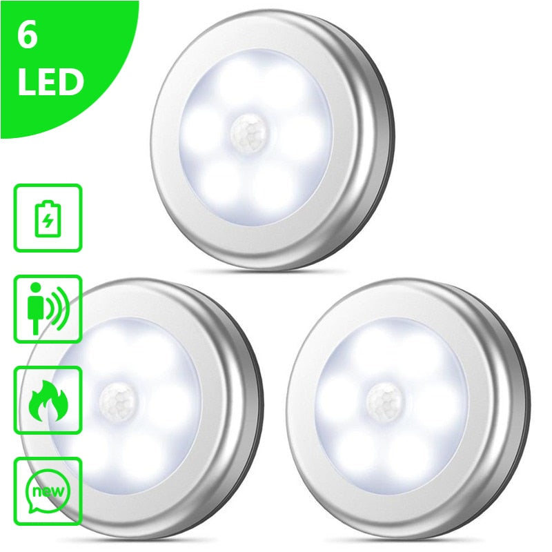 PIR Motion Sensor LED Night Light for Home, Bedroom, Closet, Kitchen, Wardrobe - Auto Smart Round Cabinet Lamp