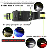 COB LED Induction Headlamp 1200mAh USB Rechargeable Hunting Flashlight with 6 Modes - Work Light Torch