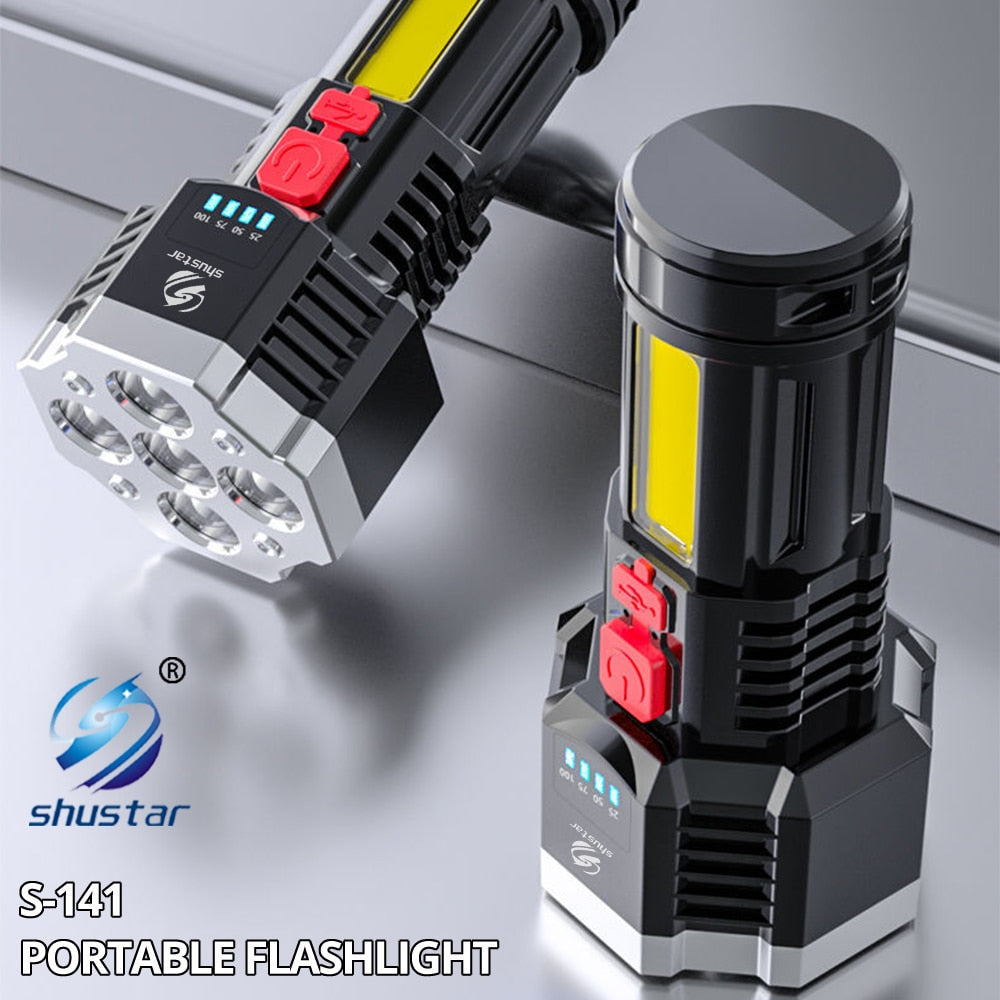 High Power 7LED Rechargeable Flashlight - Lightweight, COB Side Light, ABS Material, Outdoor Torch