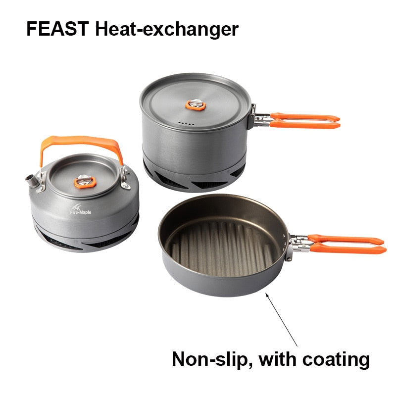 Camping Cookware Set: Utensils, Dishes, Pot, Kettle with Heat Exchanger for Hiking & Outdoor Tourism