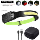 COB LED Induction Headlamp 1200mAh USB Rechargeable Hunting Flashlight with 6 Modes - Work Light Torch