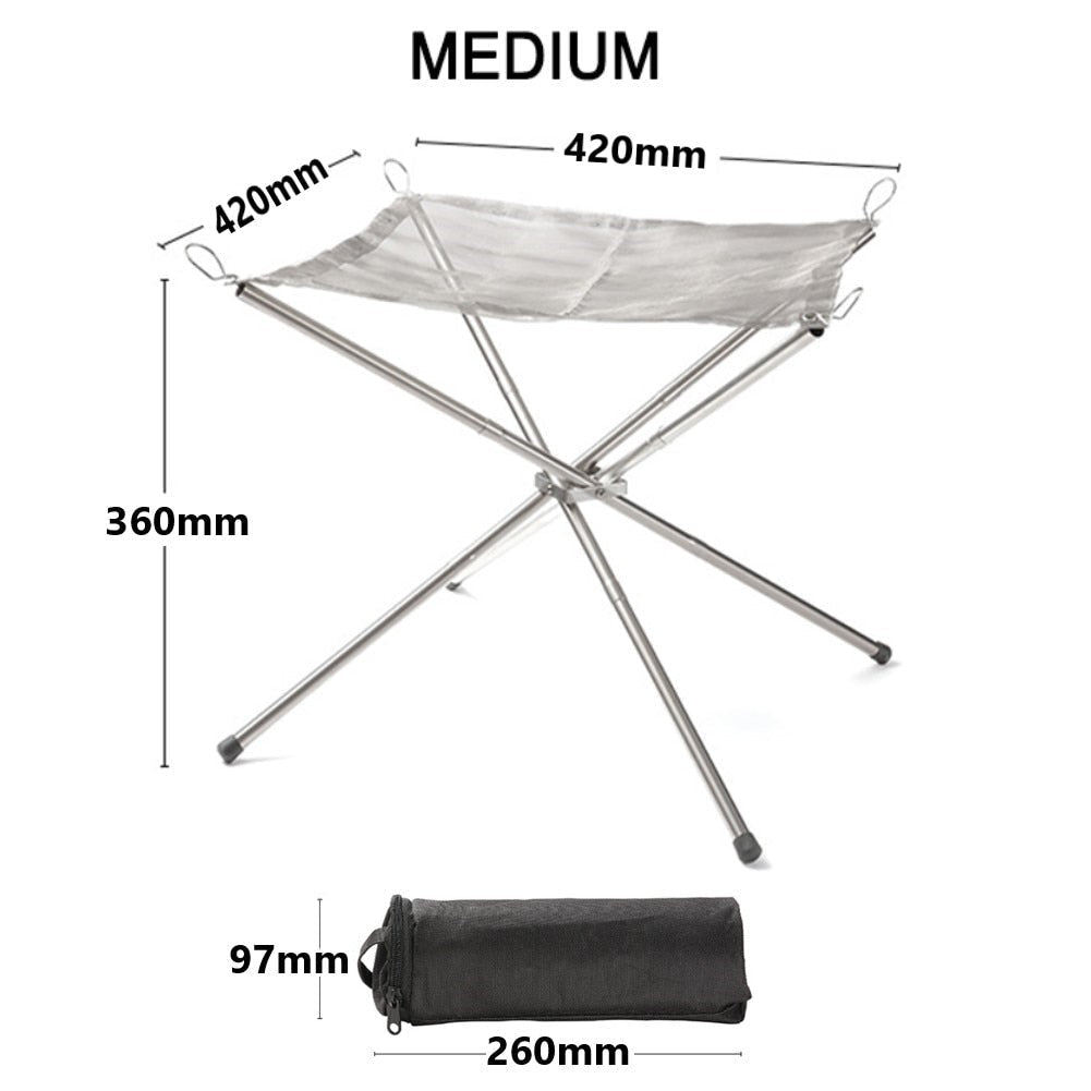 Foldable Stainless Steel Mesh Fire Pit - Outdoor Camping, Backyard Heating, BBQ Tools, Campfire Rack