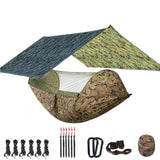 Camping Hammock with Mosquito Net, 118x118in Rain Fly Tarp, 10-Ring Tree Straps for Backpacking, Survival, Travel