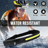 COB LED Headlamp with Sensor, USB Rechargeable, Built-in Battery, 5 Lighting Modes, Work Light Flashlight