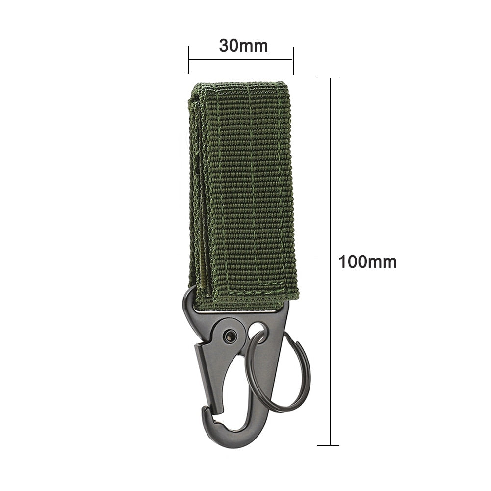 Tactical Molle Nylon Webbing Belt Triangle Buckle Carabiner Keychain for Outdoor Climbing Camping Tool Accessory