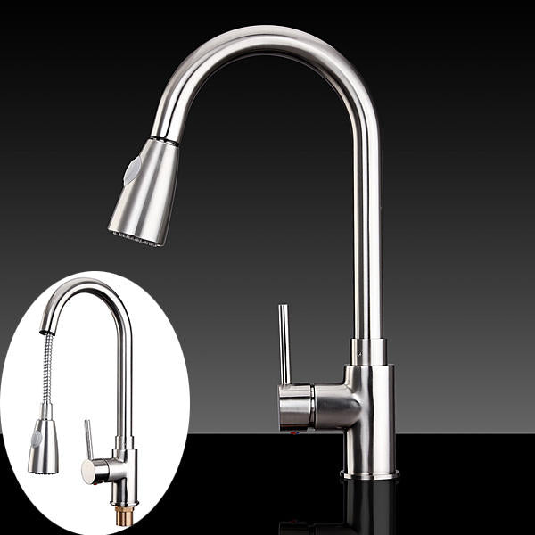 Brushed Copper Single Lever Pull Out Kitchen Mixer Tap with Rinser and Sprayer for Bathroom Basin Sink
