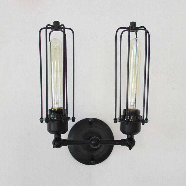 2-Head Loft Iron Cage Wall Light - Edison Country Style Lamp