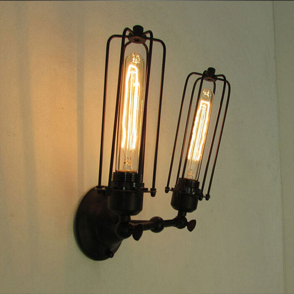 2-Head Loft Iron Cage Wall Light - Edison Country Style Lamp