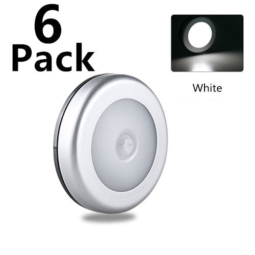 6 LED Motion Sensor Night Lights - PIR Infrared, Auto On/Off for Home, Bedroom, Bedside, Stair, Cabinet