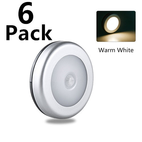 6 LED Motion Sensor Night Lights - PIR Infrared, Auto On/Off for Home, Bedroom, Bedside, Stair, Cabinet