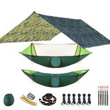 2-Person Outdoor Hammock with Mosquito Net & Rain Fly Tarp for Travel, Camping, Hiking, Garden - Portable Sleep Swing