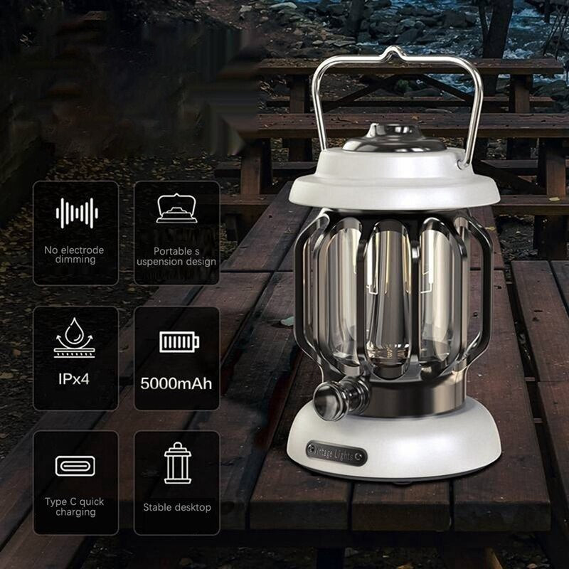 Portable LED Retro Camping Lamp - USB Rechargeable, Ideal for Tents and Night Atmosphere