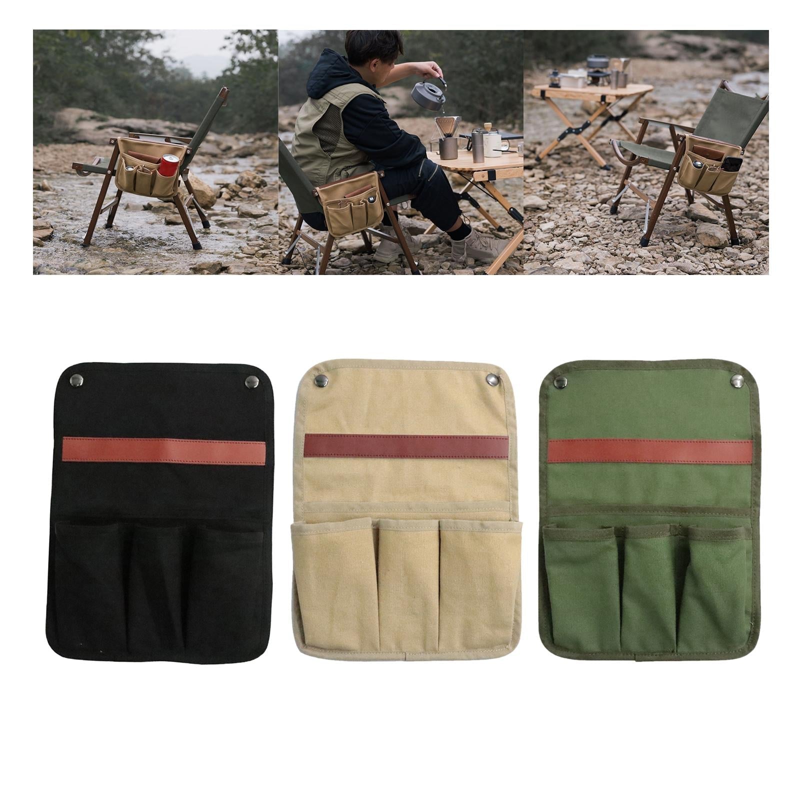 Outdoor Camping Arm Chair with Armrest Organizer and Food Holder Tray - 4 Pockets