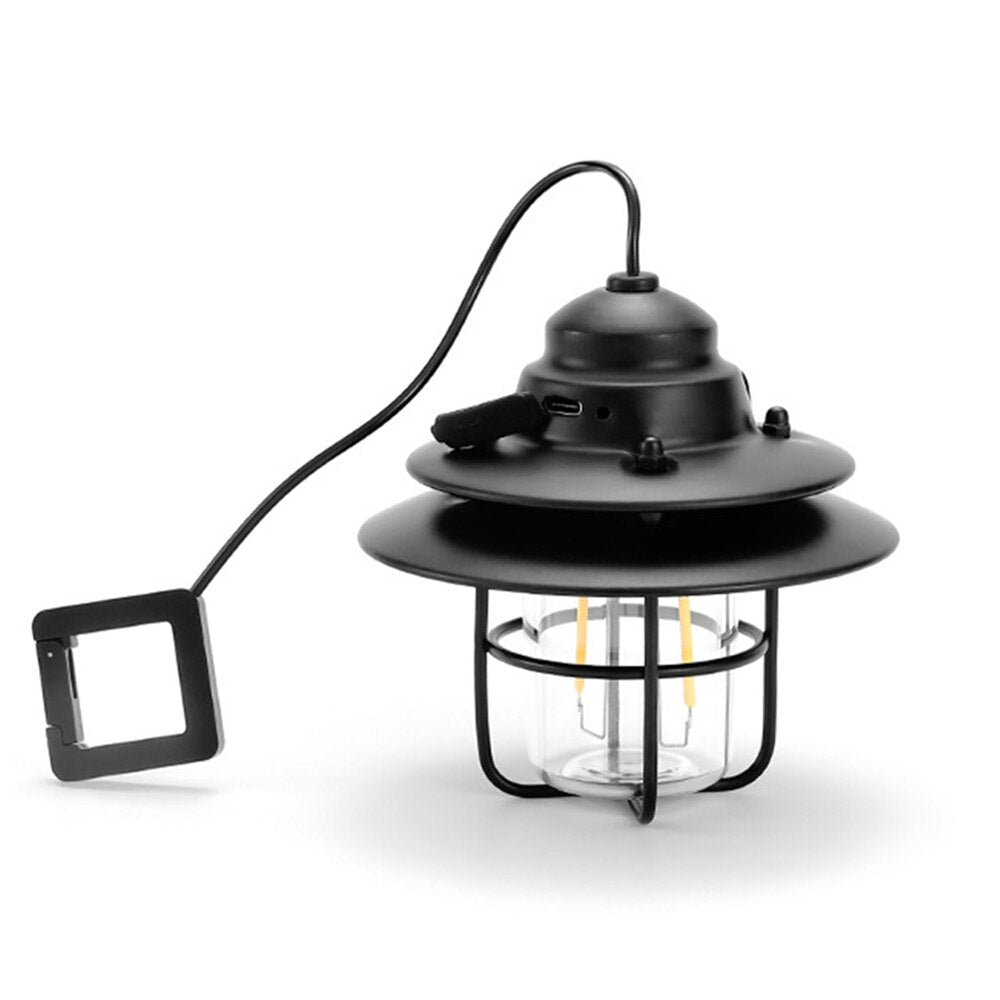 USB Rechargeable Mini Retro Camping Lantern with Hanging Hook - Battery Powered Night Light for Outdoor Emergencies