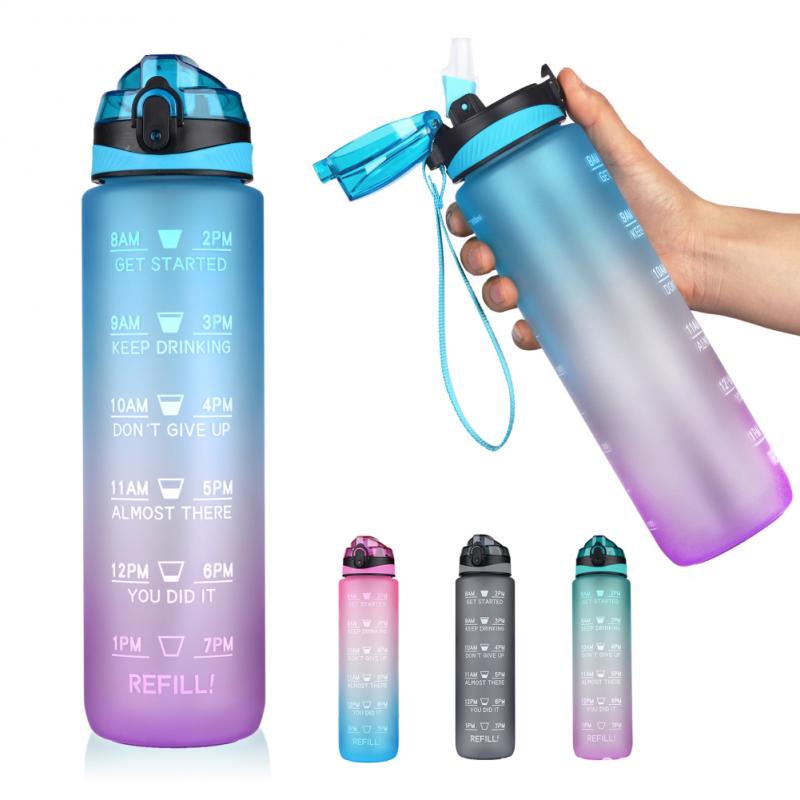 1000ML Leakproof BPA-Free Sports Water Bottle with Time Marker - Portable for Climbing, Camping, and Outdoor Activities