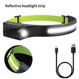 COB LED Headlamp with Sensor, USB Rechargeable, Built-in Battery, 5 Lighting Modes, Work Light Flashlight