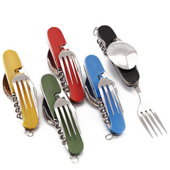 4-in-1 Outdoor Tableware Set: Stainless Steel Spoon, Folding Pocket Kit for Camping, Hiking, Picnic, Travel