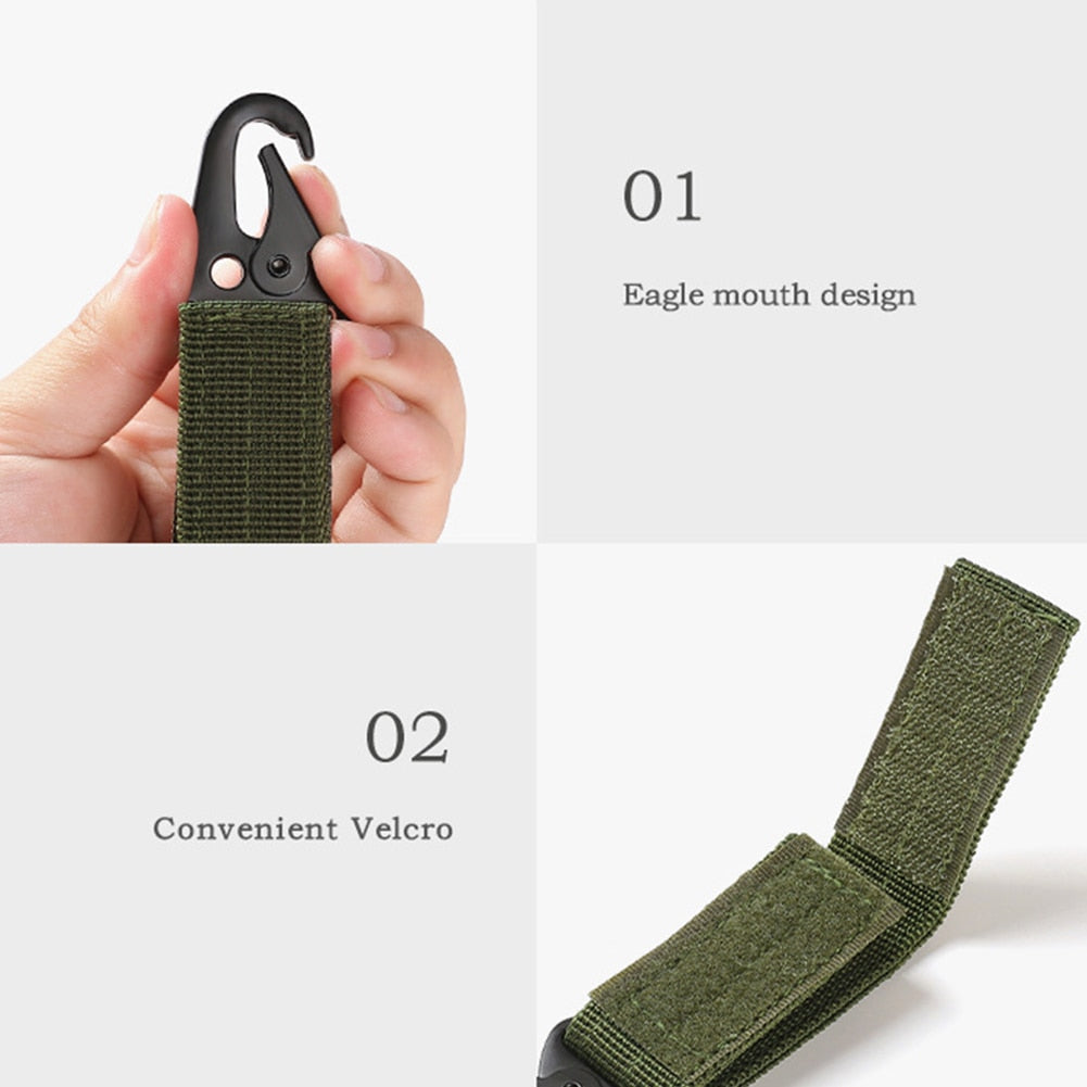 Tactical Molle Nylon Webbing Belt Triangle Buckle Carabiner Keychain for Outdoor Climbing Camping Tool Accessory