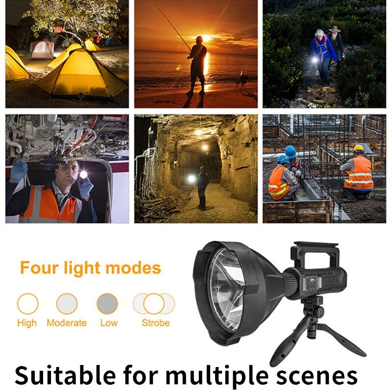 Super Bright LED Rechargeable Spotlight with Tripod for Fishing, Camping, and Working