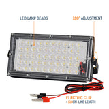 50W LED Floodlight DC12V Waterproof Emergency Lamp with Electric Clip Charger for Camping, Hiking, and Outdoor Lighting