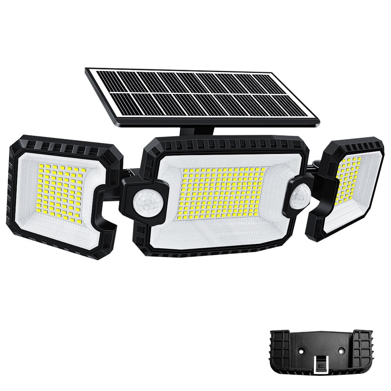 167 LED Security Solar Lights Outdoor, Adjustable 3 Heads, 3 Modes, Wireless Motion Sensor, Super Waterproof Flood Spot Lights