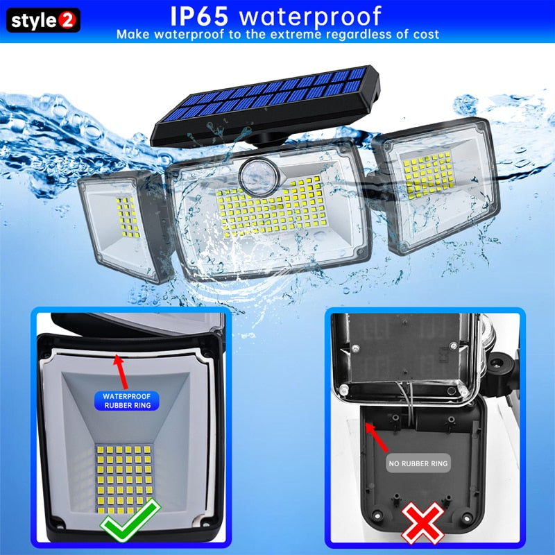 167 LED Security Solar Lights Outdoor, Adjustable 3 Heads, 3 Modes, Wireless Motion Sensor, Super Waterproof Flood Spot Lights