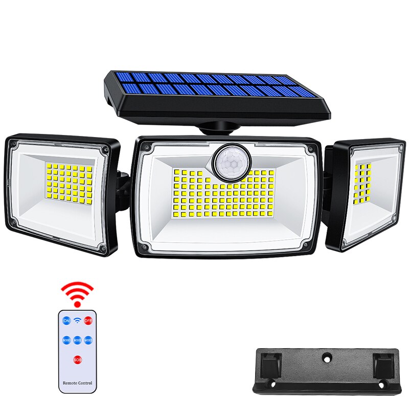 167 LED Security Solar Lights Outdoor, Adjustable 3 Heads, 3 Modes, Wireless Motion Sensor, Super Waterproof Flood Spot Lights