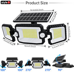 167 LED Security Solar Lights Outdoor, Adjustable 3 Heads, 3 Modes, Wireless Motion Sensor, Super Waterproof Flood Spot Lights