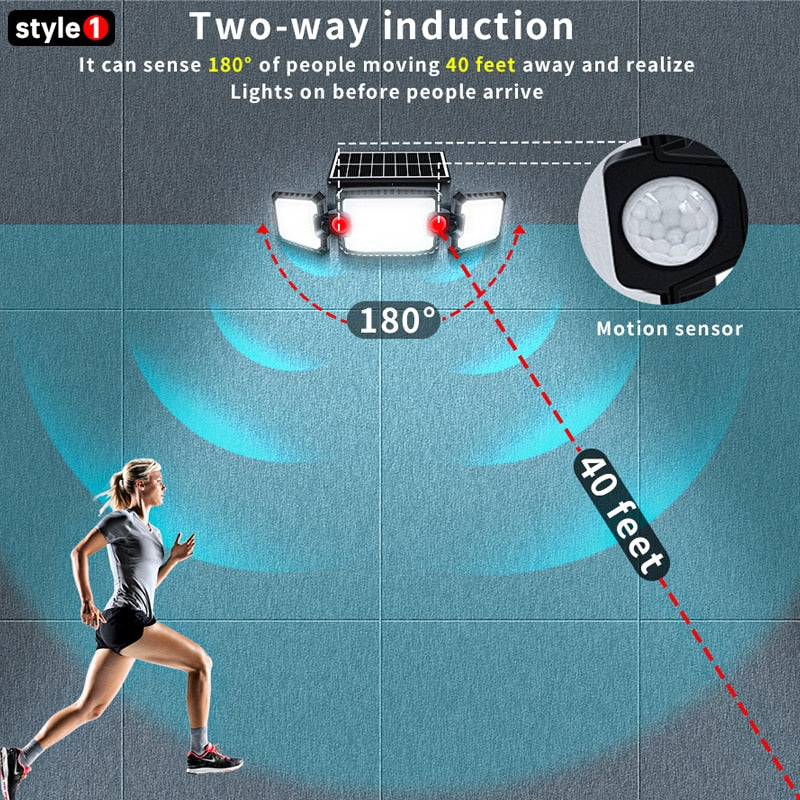 167 LED Security Solar Lights Outdoor, Adjustable 3 Heads, 3 Modes, Wireless Motion Sensor, Super Waterproof Flood Spot Lights