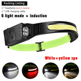 COB LED Induction Headlamp 1200mAh USB Rechargeable Hunting Flashlight with 6 Modes - Work Light Torch