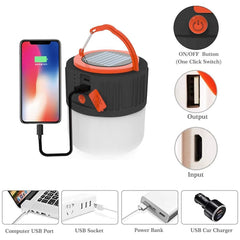 Portable Solar Camping Lantern: USB Rechargeable Tent Lamp, 2400mAh Power Bank for BBQ, Hiking, Emergency